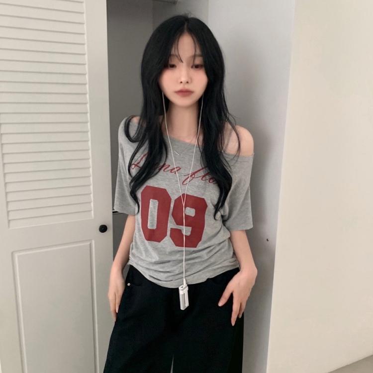 ナンバーレタリングルーズ半袖Tシャツ MELANGE