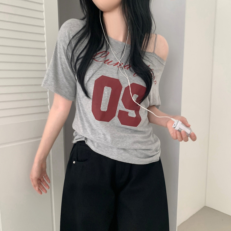 ナンバーレタリングルーズ半袖Tシャツ MELANGE