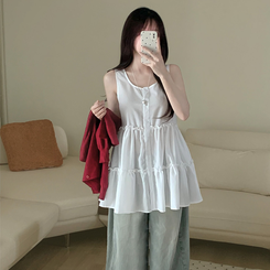 ミニワンピース ティアードボタンミニワンピースブラウス WHITE