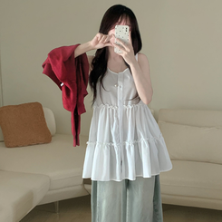 ミニワンピース ティアードボタンミニワンピースブラウス WHITE
