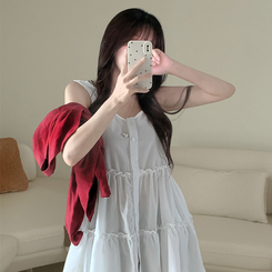 ミニワンピース ティアードボタンミニワンピースブラウス WHITE