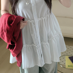ミニワンピース ティアードボタンミニワンピースブラウス WHITE