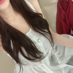 ミニワンピース ティアードボタンミニワンピースブラウス WHITE