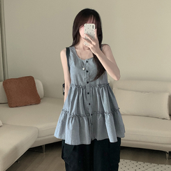 ミニワンピース ティアードボタンミニワンピースブラウス CHECK