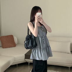 ミニワンピース ティアードボタンミニワンピースブラウス CHECK