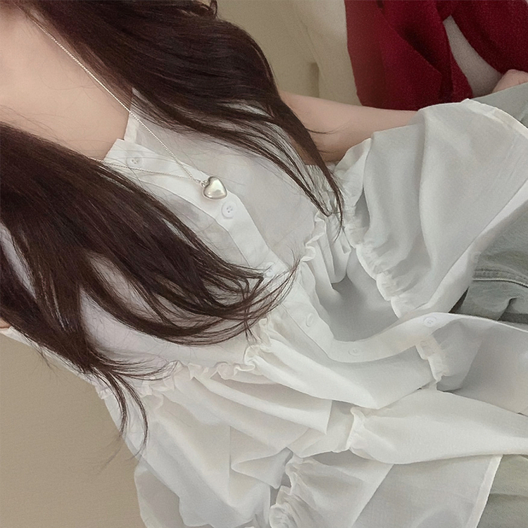 ティアードボタンミニワンピースブラウス WHITE