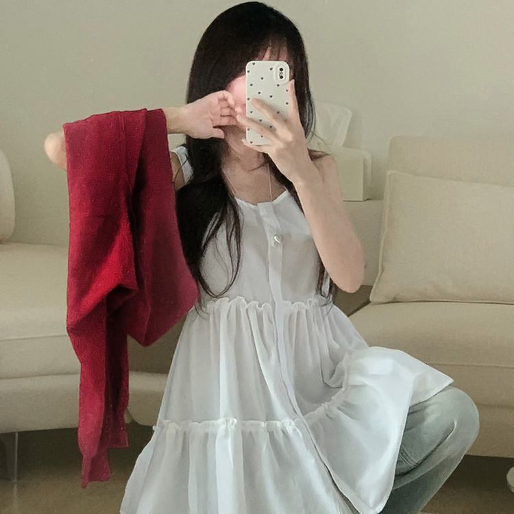 ティアードボタンミニワンピースブラウス WHITE