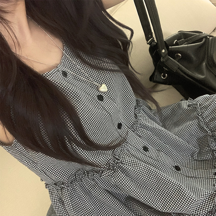 ティアードボタンミニワンピースブラウス CHECK
