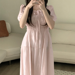 ロングワンピース フレアパフシフォンロングワンピース PINK