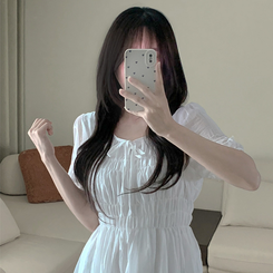 ロングワンピース フレアパフシフォンロングワンピース WHITE