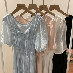 ロングワンピース フレアパフシフォンロングワンピース