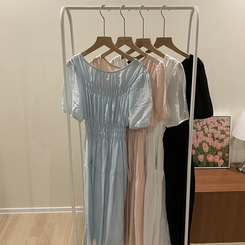 ロングワンピース フレアパフシフォンロングワンピース