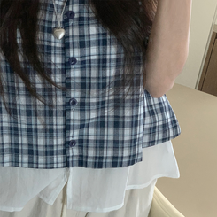 ブラウス レイヤードチェックキャミソール NAVY