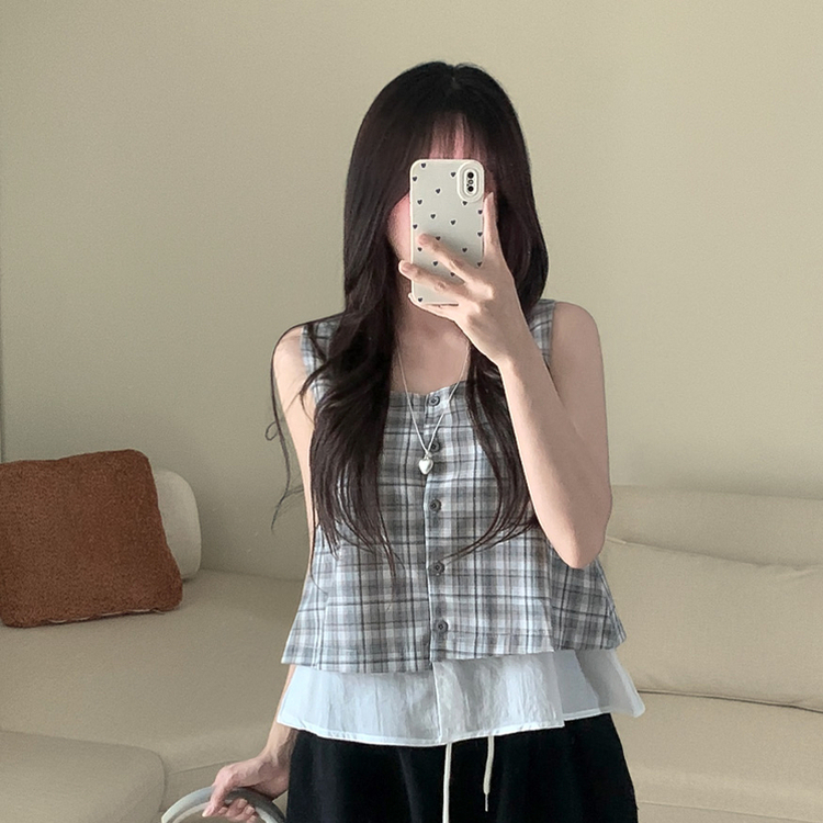 レイヤードチェックキャミソール GREY