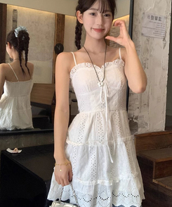 ミニワンピース パンチングキャミソールレースワンピース WHITE