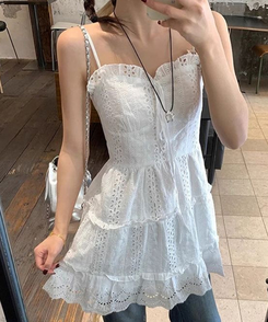 ミニワンピース パンチングキャミソールレースワンピース WHITE