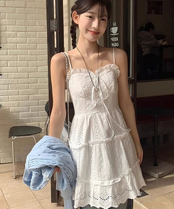 ミニワンピース パンチングキャミソールレースワンピース WHITE
