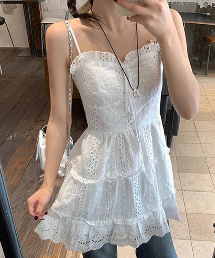 パンチングキャミソールレースワンピース WHITE