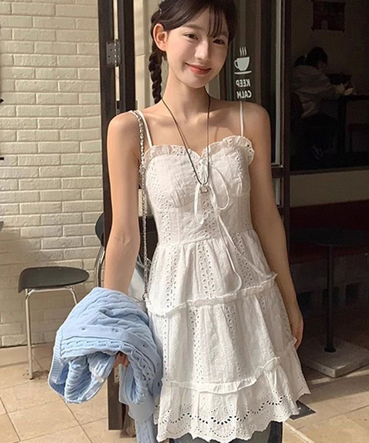 パンチングキャミソールレースワンピース WHITE