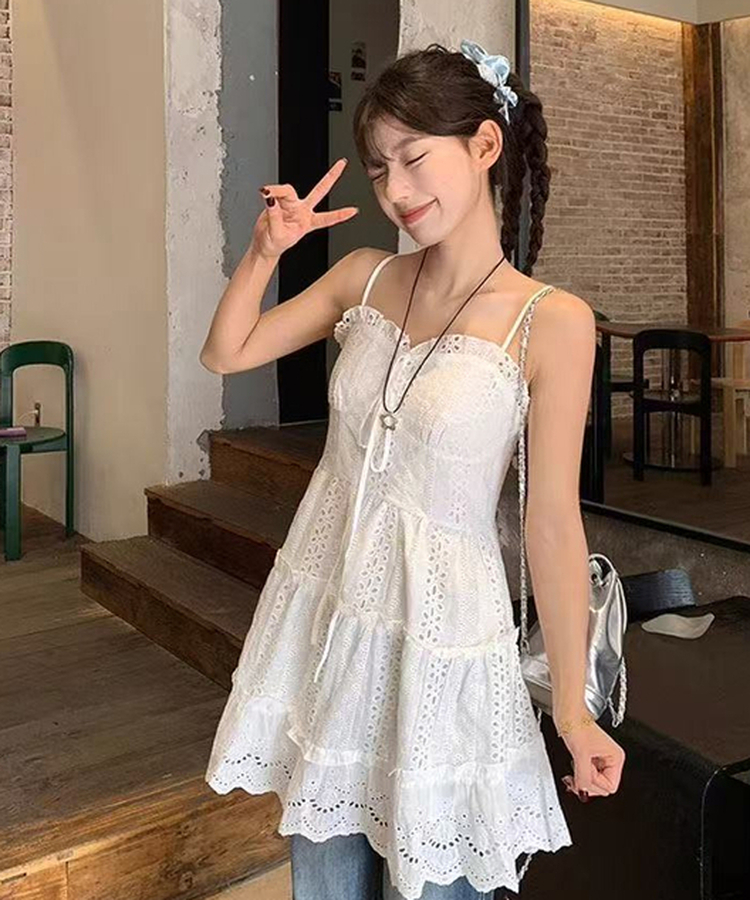 パンチングキャミソールレースワンピース WHITE