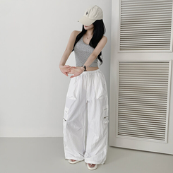 ワイド カーゴストリングナイロンワイドパンツ IVORY