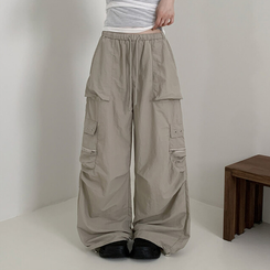ワイド カーゴストリングナイロンワイドパンツ BEIGE