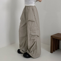 ワイド カーゴストリングナイロンワイドパンツ BEIGE