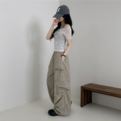 ワイド カーゴストリングナイロンワイドパンツ BEIGE