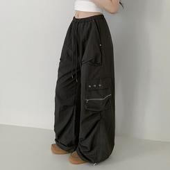 ワイド カーゴストリングナイロンワイドパンツ BLACK