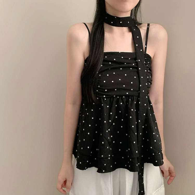 【マフラー付き】ドットY2Kキャミソール BLACK