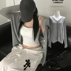 カーディガン ボタンクーリングルーズカーディガン GREY