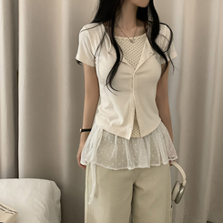 半袖Tシャツ ドットキャミソールカーディガンTシャツ CREAM