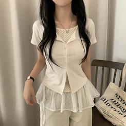 半袖Tシャツ ドットキャミソールカーディガンTシャツ CREAM