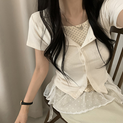半袖Tシャツ ドットキャミソールカーディガンTシャツ CREAM