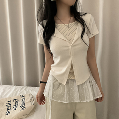 半袖Tシャツ ドットキャミソールカーディガンTシャツ CREAM