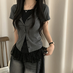半袖Tシャツ ドットキャミソールカーディガンTシャツ CHARCOAL