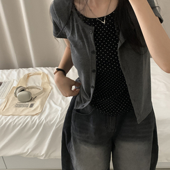 半袖Tシャツ ドットキャミソールカーディガンTシャツ CHARCOAL
