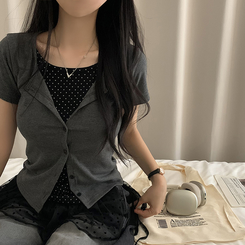 半袖Tシャツ ドットキャミソールカーディガンTシャツ CHARCOAL