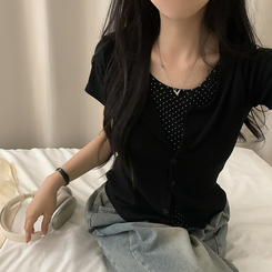 半袖Tシャツ ドットキャミソールカーディガンTシャツ BLACK