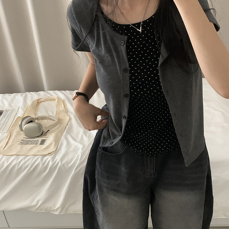 ドットキャミソールカーディガンTシャツ CHARCOAL