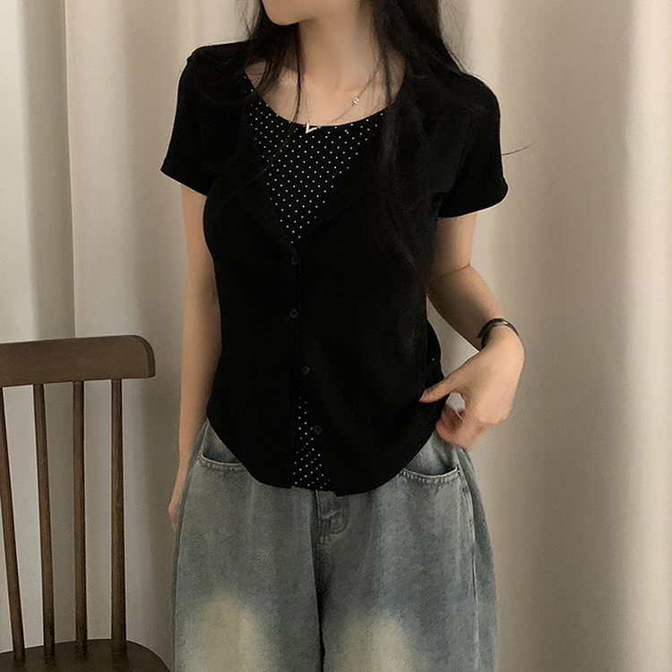 ドットキャミソールカーディガンTシャツ BLACK