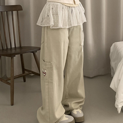 ワイド ステッチワッペンコットンカーゴジーンズ IVORY