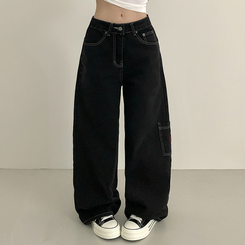 ワイド ステッチワッペンコットンカーゴジーンズ BLACK DENIM