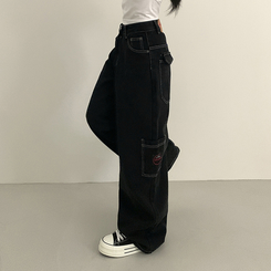 ワイド ステッチワッペンコットンカーゴジーンズ BLACK DENIM
