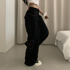 ワイド ステッチワッペンコットンカーゴジーンズ BLACK DENIM