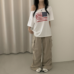 半袖Tシャツ ワンオフショルダーアメリカン半袖Tシャツ WHITE
