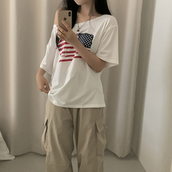 半袖Tシャツ ワンオフショルダーアメリカン半袖Tシャツ WHITE