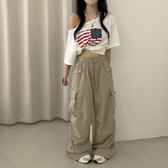 半袖Tシャツ ワンオフショルダーアメリカン半袖Tシャツ WHITE