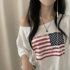 半袖Tシャツ ワンオフショルダーアメリカン半袖Tシャツ WHITE