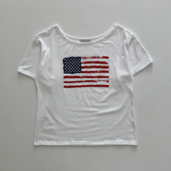 半袖Tシャツ ワンオフショルダーアメリカン半袖Tシャツ
